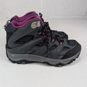 Merrell Youth Size 2 Moab 3 Mid Waterproof Hiking Sneaker - Granite/Berry
